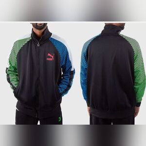 Puma Black and Blue Bomber Jacket with Ribbed Details Sz- Mens Small